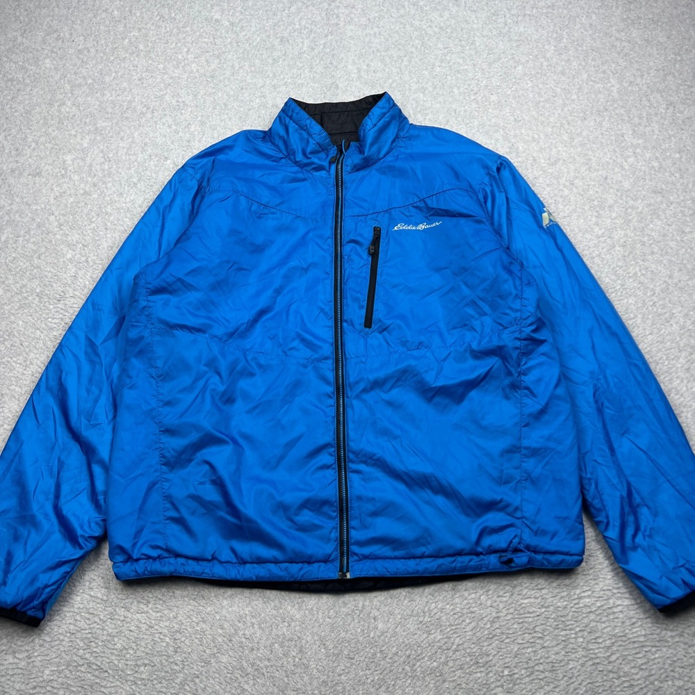 Eddie Bauer First Ascent Puffer Jacket Mens Large Blue Black Reversible Full Zip